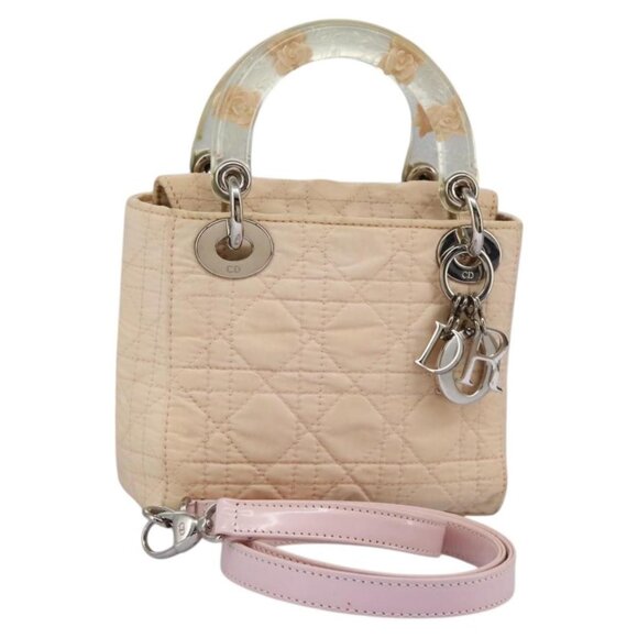 Christian Dior Canage Hand Bag Nylon Plastic 2way Beige Clear Silver Auth hk2056 - Picture 1 of 16